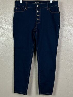 Tahari Navy High-Rise Amelia Skinny Jeans with Button-Fly